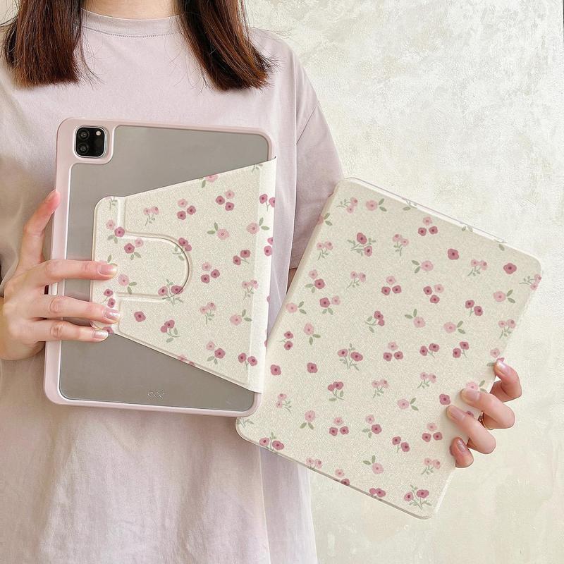 Floral Pattern Tablet Case with Pen Slot, 1 Count 360° Rotatable Tablet Protective Cover, Shockproof Tablet Protector Compatible with iPad