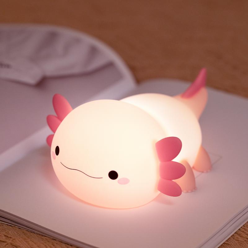 Creative Cute AxolotI LED Night Light - Dimmable Night Bedroom Lamp - USB Rechargeable Silicone Light - Mobile Portable Gifts for Best Friend