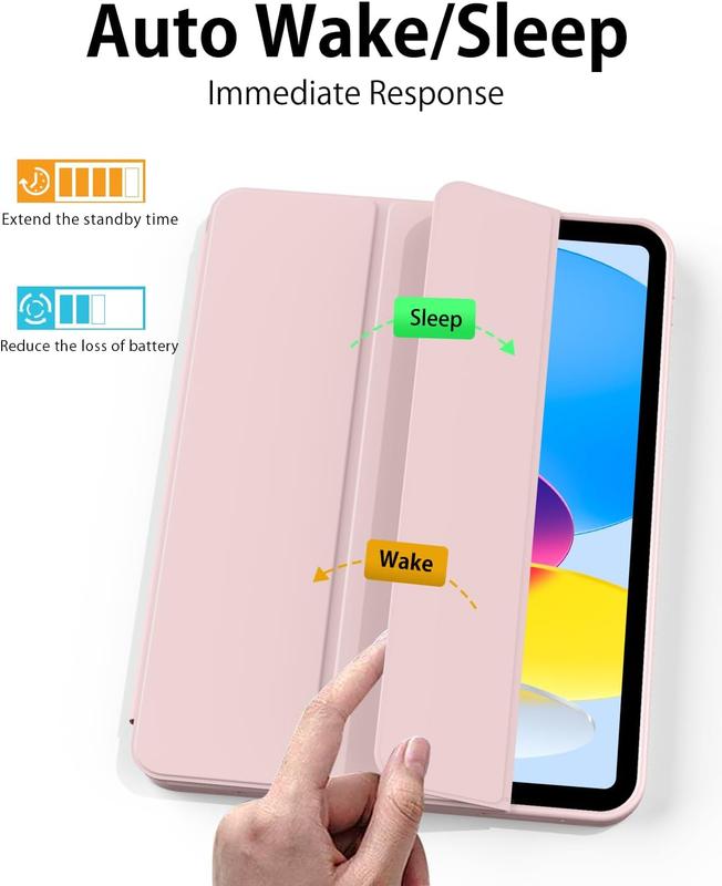 for iPad 10th Generation Case 10.9 inch 2022 with Pencil Holder,  Trifold Stand Case with Slim Soft TPU  Shell Cover for iPad 10th Gen, Support Touch ID, Auto Wake Sleep, Pink