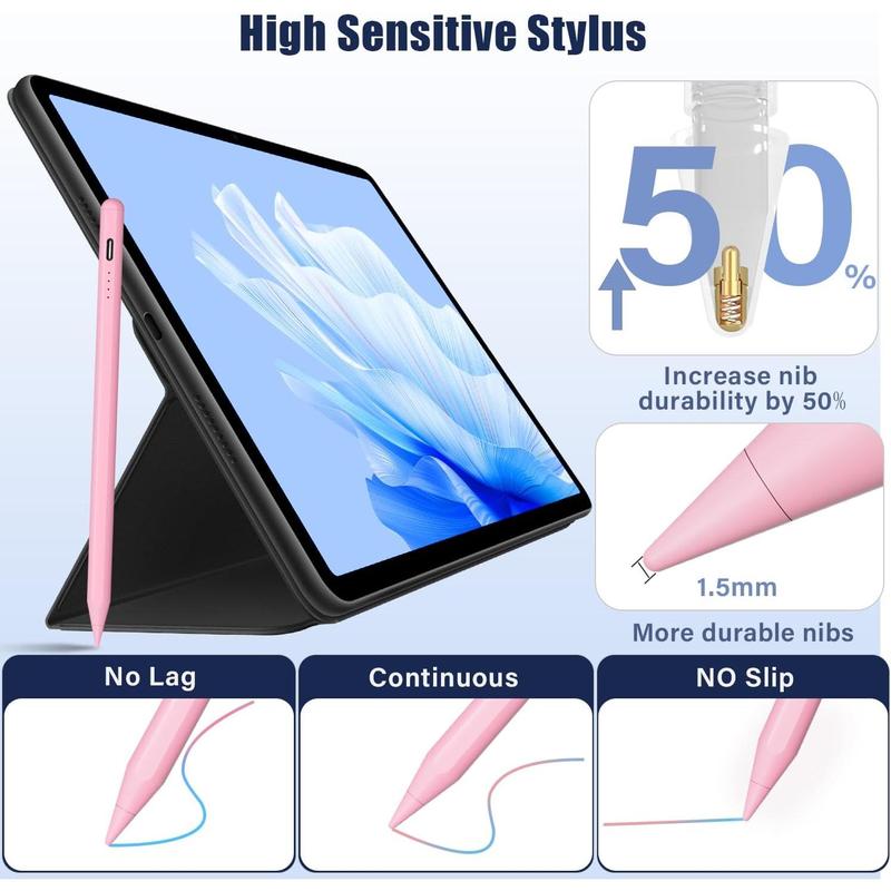 Pink iPad Pencil for  iPad 2018-2024,Faster Charge,Palm Rejection,Tilt Sensitivity for  Pen, for iPad 10th  9 8 7 6th Gen, iPad Pro11 12.9 13 inch M4, iPad Air 3 4 5 M2, iPad Mini 5 6