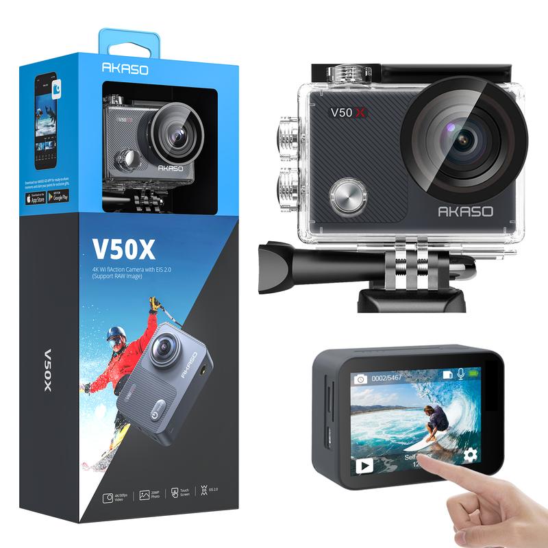 AKASO V50X 4K Action Camera with Touch Screen Underwater Waterproof fishing Camera Support External Mic Remote Control Sports Camera vlogging Camera