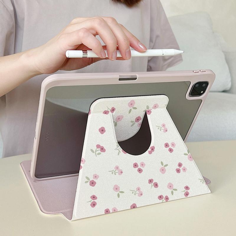 Floral Pattern Tablet Case with Pen Slot, 1 Count 360° Rotatable Tablet Protective Cover, Shockproof Tablet Protector Compatible with iPad