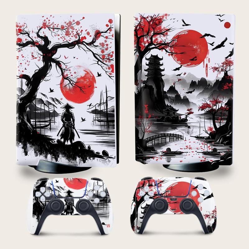 Hand-painted Anime Scene Game Console Skin Sticker (1 Set), Multipurpose Self-adhesive Anti-scratch Protective Film, Multifunctional Game Console Protector For PS5