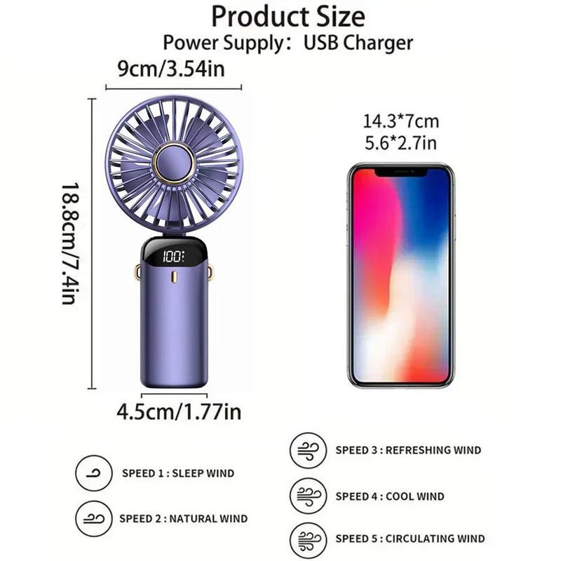 USB Rechargeable Handheld Fan for Summer Gift, Compact Electric Fan with Digital Display, Portable Fan, Cooling Fan, Household Appliances for Home, Office, Travel, Summer Supplies