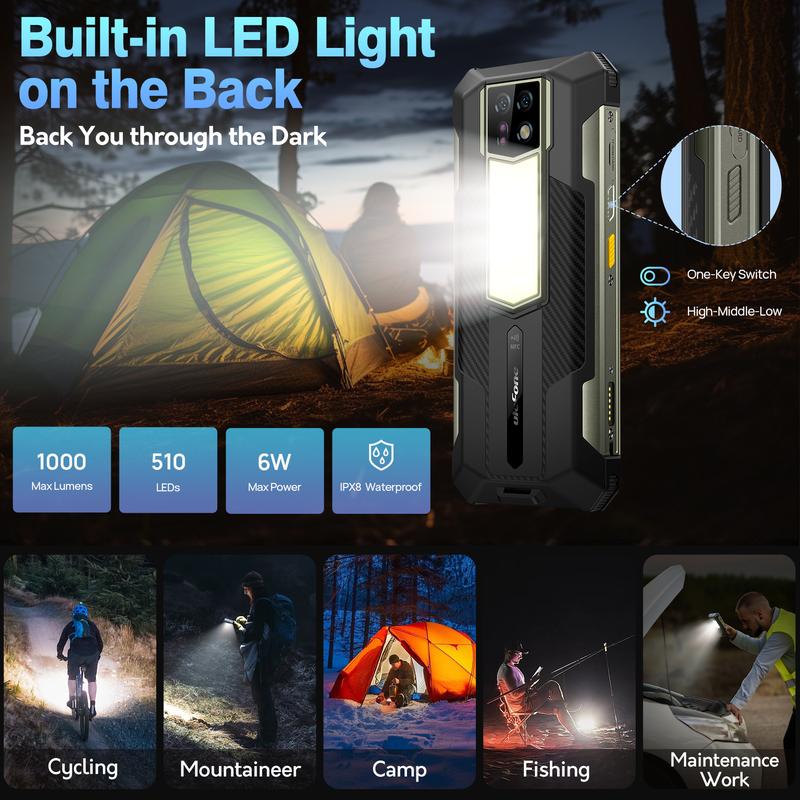 Ulefone Armor 24 Rugged Mobile Phones, 1000LM Camping Light IP68 69K, 22000mAh(66W), MTK Helio G96 24GB RAM+256GB ROM Android 13, 64MP+64MP Night Vision Camera, 6.78