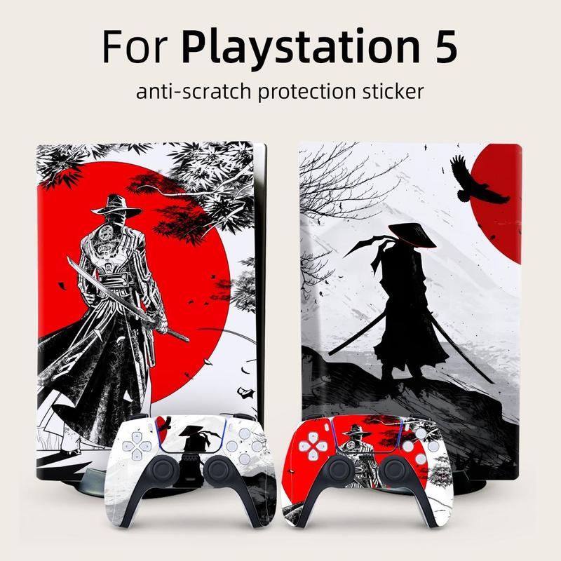 Hand-painted Anime Scene Game Console Skin Sticker (1 Set), Multipurpose Self-adhesive Anti-scratch Protective Film, Multifunctional Game Console Protector For PS5