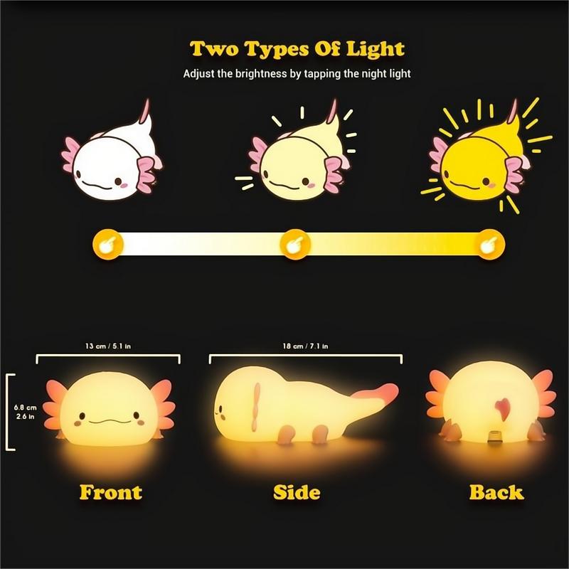 Creative Cute AxolotI LED Night Light - Dimmable Night Bedroom Lamp - USB Rechargeable Silicone Light - Mobile Portable Gifts for Best Friend