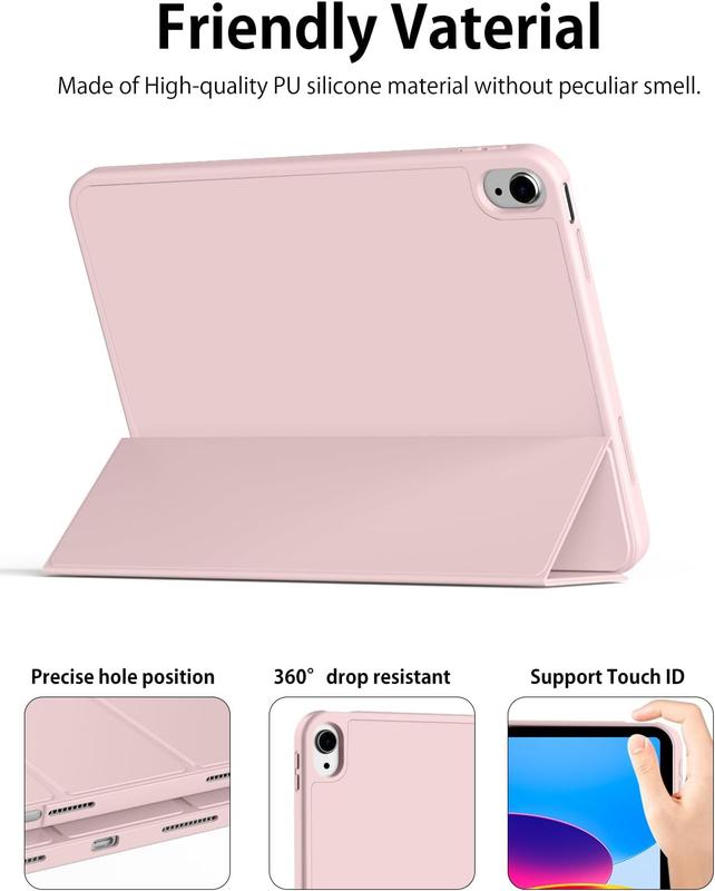 for iPad 10th Generation Case 10.9 inch 2022 with Pencil Holder,  Trifold Stand Case with Slim Soft TPU  Shell Cover for iPad 10th Gen, Support Touch ID, Auto Wake Sleep, Pink