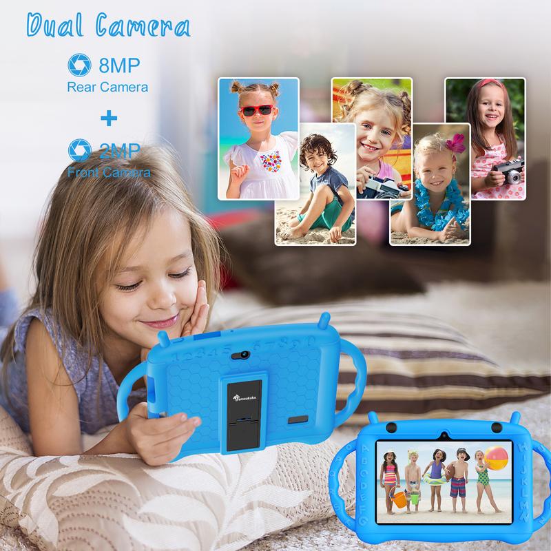 7-inch Kids Tablet with Bluetooth, WiFi, GMS, Parental Controls, Dual Cameras, Shockproof Case, Education, Games Cellphone Smartphone