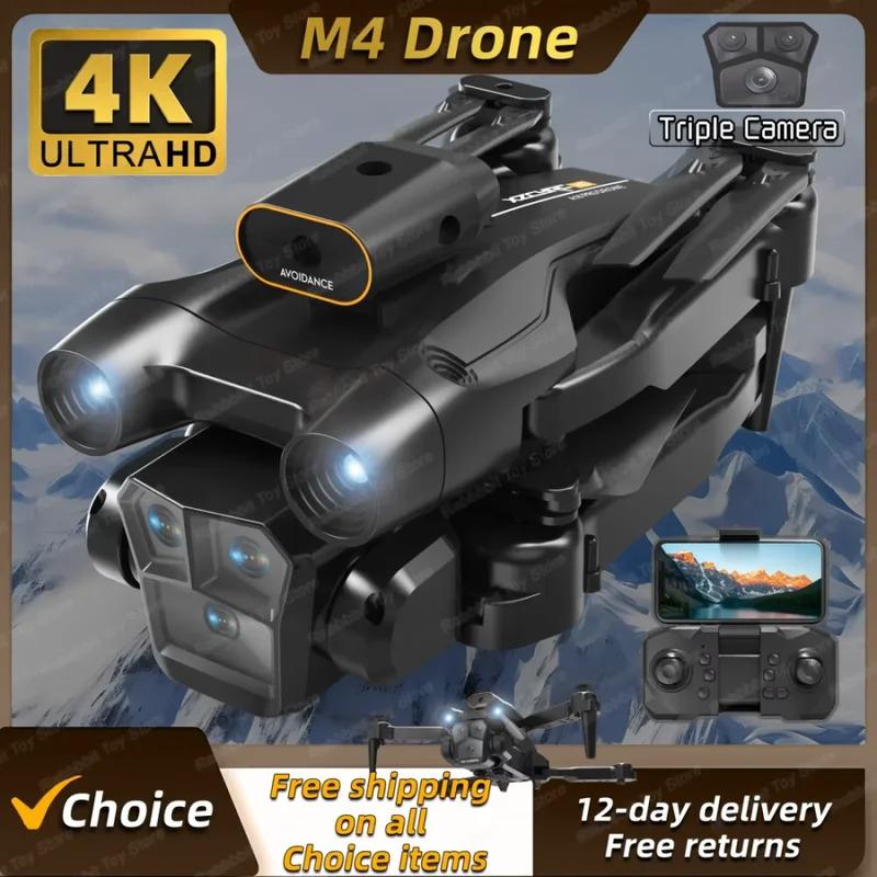 New M4 Drone 4K Professinal 5G WIFI With Wide Angle Triple HD Camera Foldable RC Helicopter WIFI FPV Height Hold Apron Sell