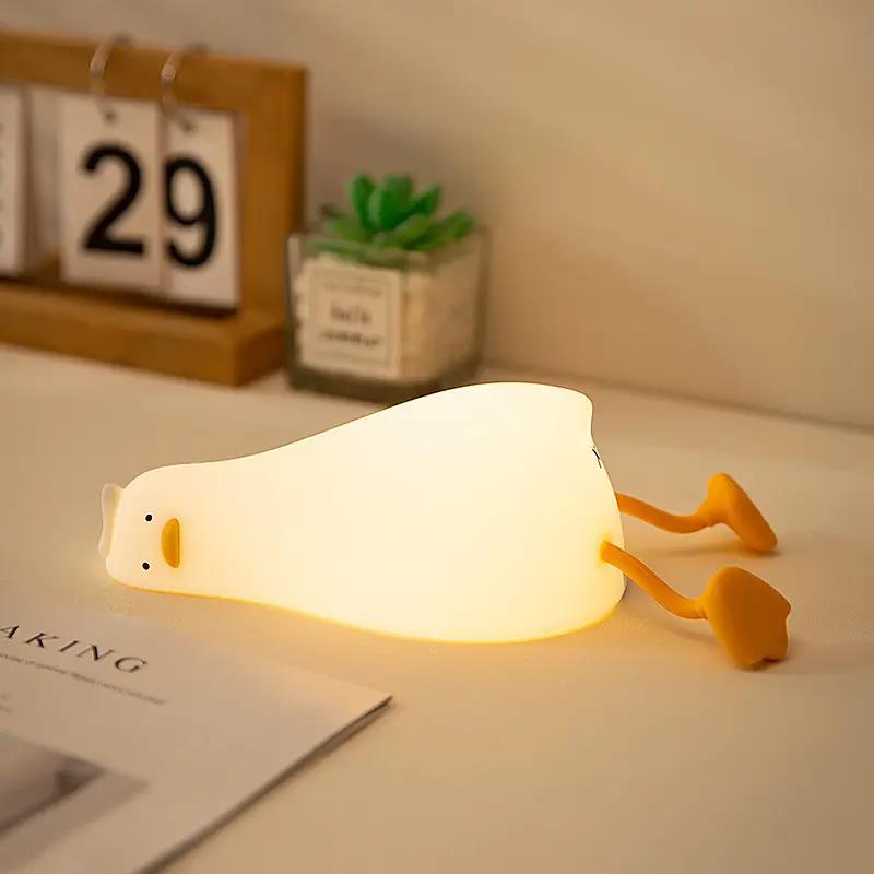 USB Rechargeable Duck Silicone Night Light, Lying Duck Night Lamp Silicone Patting Light Room Bedside Lamp Home Decor Lamp For Child Gift Led Animal