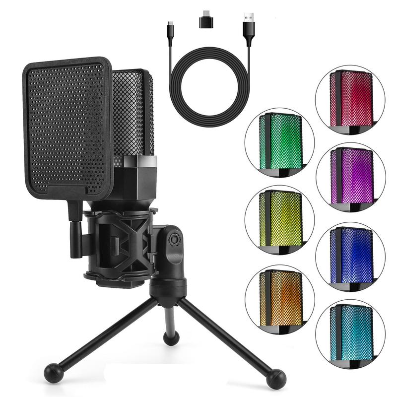 Professional Wired Microphone, USB Powered Microphone with Stand, PC Laptop Computer Microphone for Streaming Studio Podcast, Gamer, Karaoke