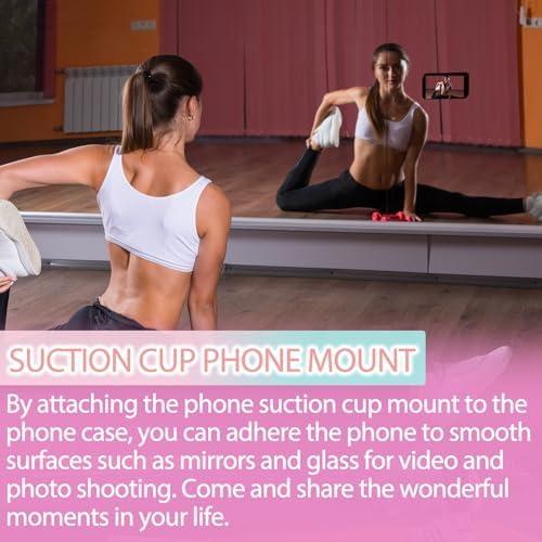 1 Pack Suction Phone Mount Silicone Suction Cup Phone Case Mount Double Sided, Phone Accessories Hands-Free Strong Grip Holder for Selfies and Videos, Silicon Phone Stand Sticky for iPhone and Android Pink Detachable Magnetic