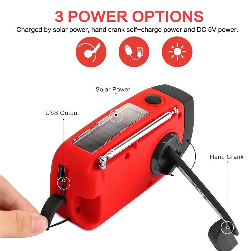 Solar Powered Hand Crank Self-powered LED Flashlight Radio with 2000mAh Power Bank, Portable Radio with Flashlight for Outdoor Camping Hiking