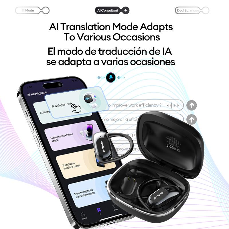 HYUNDAI OpenAir Ultra OWS Translation Wireless Bluetooth Earphones Support 128 Languages Real Time Bluetooth Translation Support Playing Music Phone Calls Headphones & Meeting Summary Earbuds