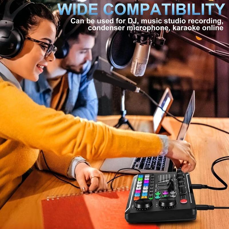 Podcast Microphone Bundle, Condenser Mic with Live Sound Card Kit, Podcast Equipment Bundle with Voice Changer and Mixer Functions for PC Smartphone Studio Recording