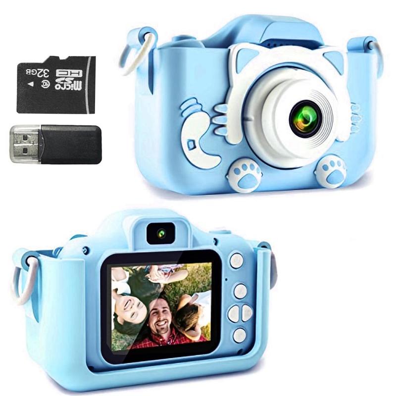 Compact Mini Digital Cameras, Portable Cute Cat Ear Shape Design Video Digital Camera with 32GB SD Card, USB Rechargeable Camera, Stocking Fillers Gift