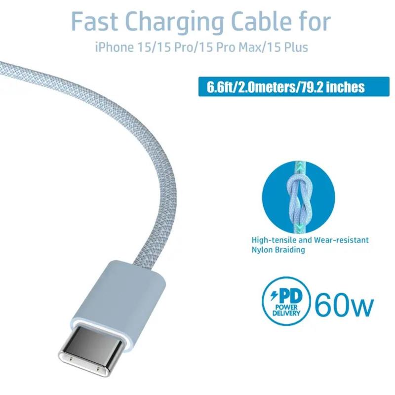 USB-C to USB-C Charging Cable, Fast Charging Data Cable, 60W Charging Data Cable for iPhone 15 15 Pro 15 Pro Max 15 Plus, MacBook Air