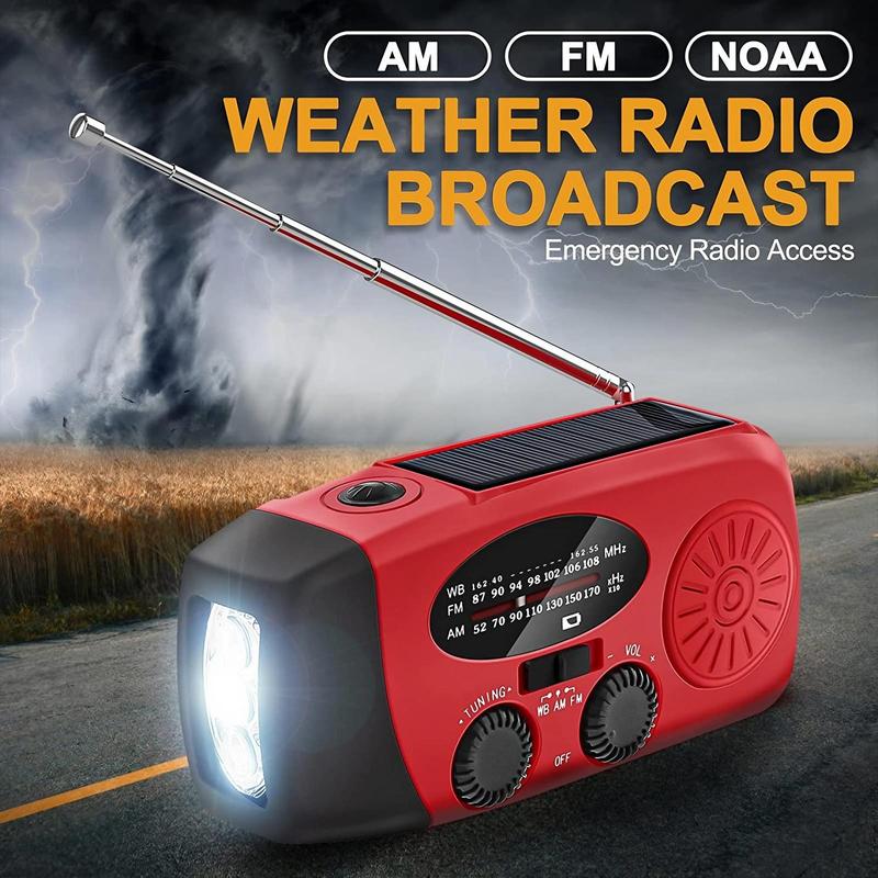 Solar Powered Hand Crank Self-powered LED Flashlight Radio with 2000mAh Power Bank, Portable Radio with Flashlight for Outdoor Camping Hiking