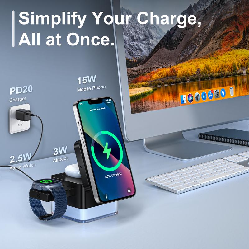 4 in 1 Wireless Portable MagSafe Charger with LED, Travel Charger for  Multiple Devices for iPhone 16   15   14   13   12 Series & Samsung Phone & AirPods & iWatch, Wireless Charger Foldable Wireless