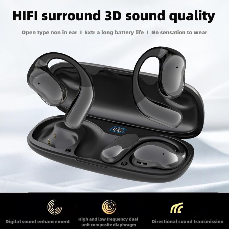 RythmWave YJ11 Bluetooth Open Ear Wireless Earbuds: On Ear Headphones with Hi-Fi Stereo Audio, Touch Control Bluetooth Headphones, Waterproof Sport Earphones with Mic for Android iOS (400mAh Black)