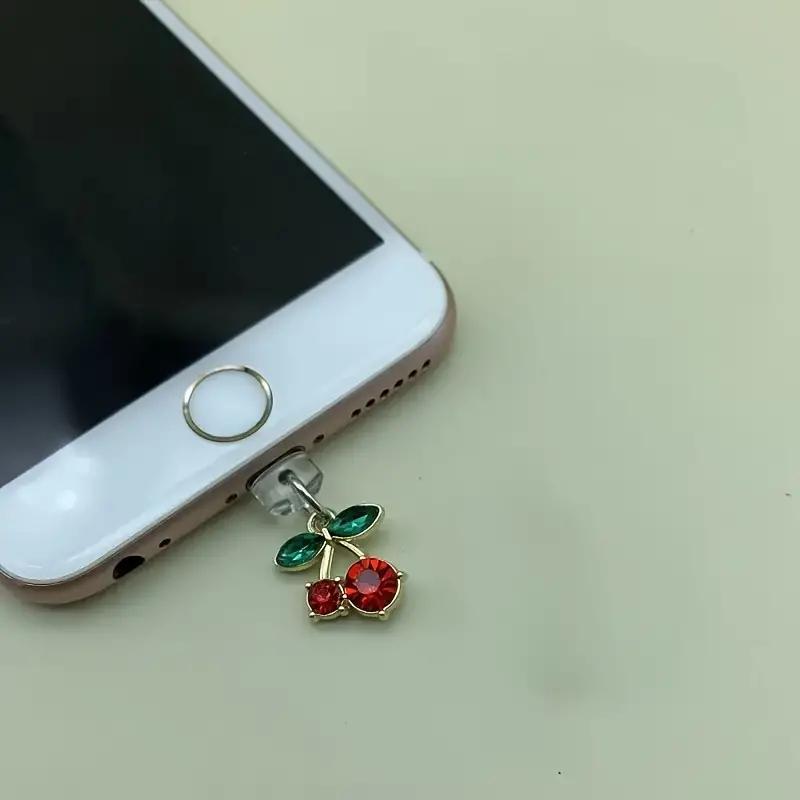 Cute Cherry & Leaf Design Mobile Phone Dust Plug, 1 Count Smartphone Charging Port Dust Plug, Phone Pendent Compatible with iPhone 5-14 Pro Max Type-C Phones