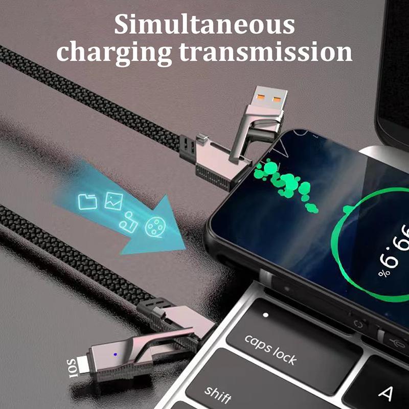 4 in 1 65W Fast Charging Data Cable, 1 Count Multifunctional Simultaneous Charging & Transmission Data Cable, Universal Quick Charge Wire Cable for Home Office