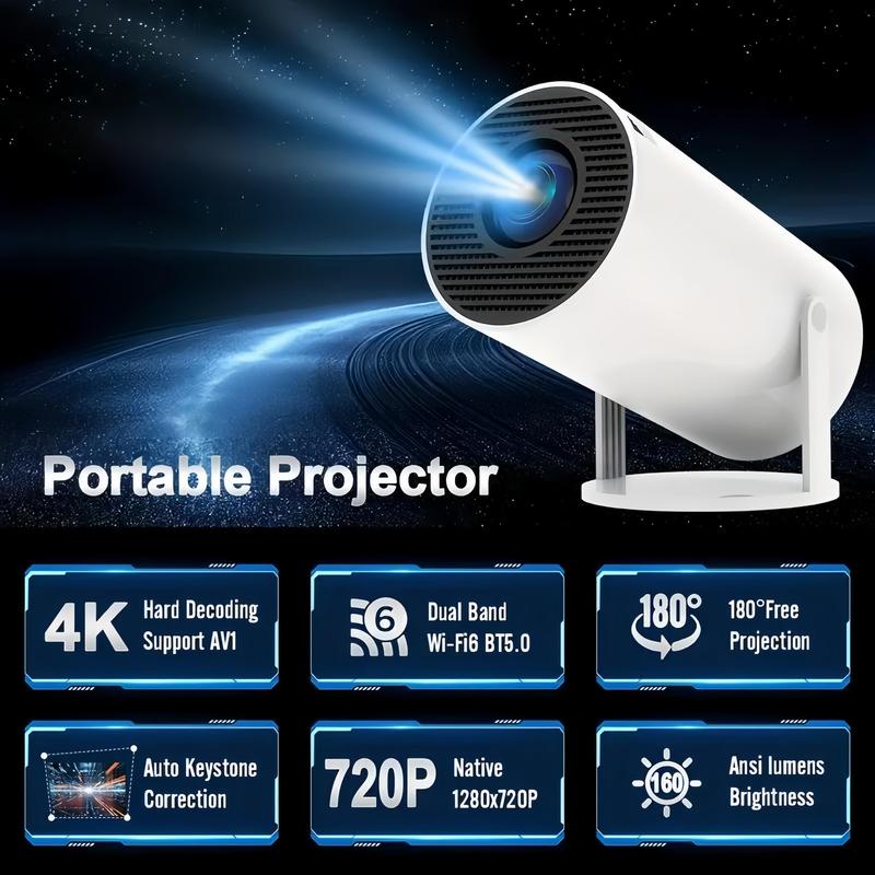 Mini  Portable Projector 1080P,Support Smart Projector with Android TV,180° Rotatable Portable Projector with WiFi and Bluetooth5.2,Outdoor Short Throw Auto Keystone 130'' Screen Home Theater Projector hy300  pro