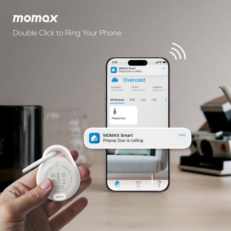 MOMAX Key GPS Finder Tracker Tag Waterproof Supports Apple and Android  with APP,Sound Location, Locator for Luggage,Suitcase,Wallet