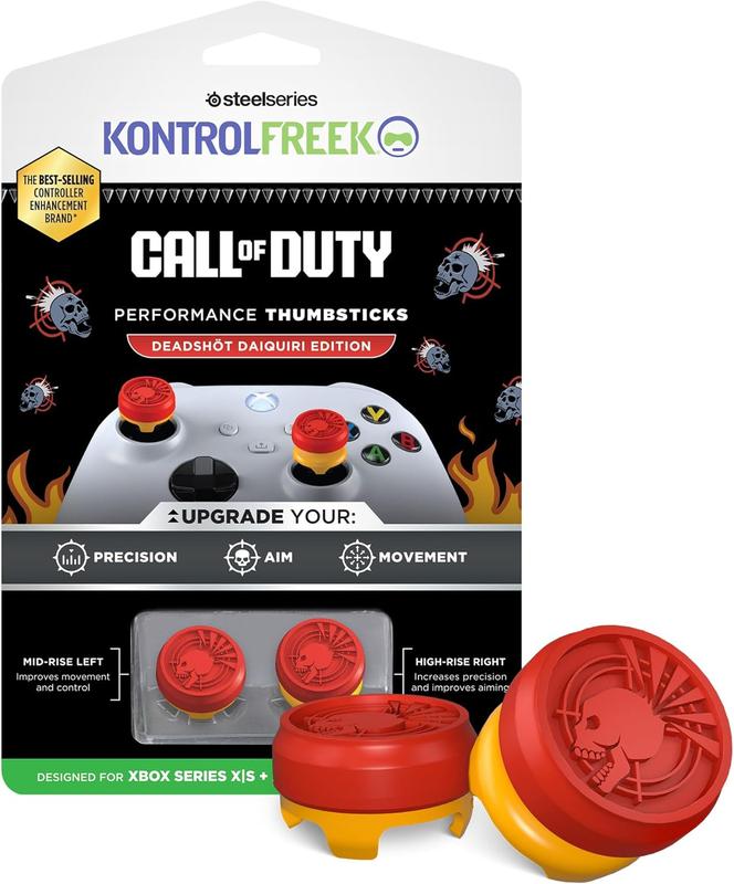 KontrolFreek Call of Duty Deadshot Edition Performance Thumbsticks for Xbox Series X (XBX) and Xbox One (XB1) | 1 High-Rise, 1 Mid-Rise | Red Yellow