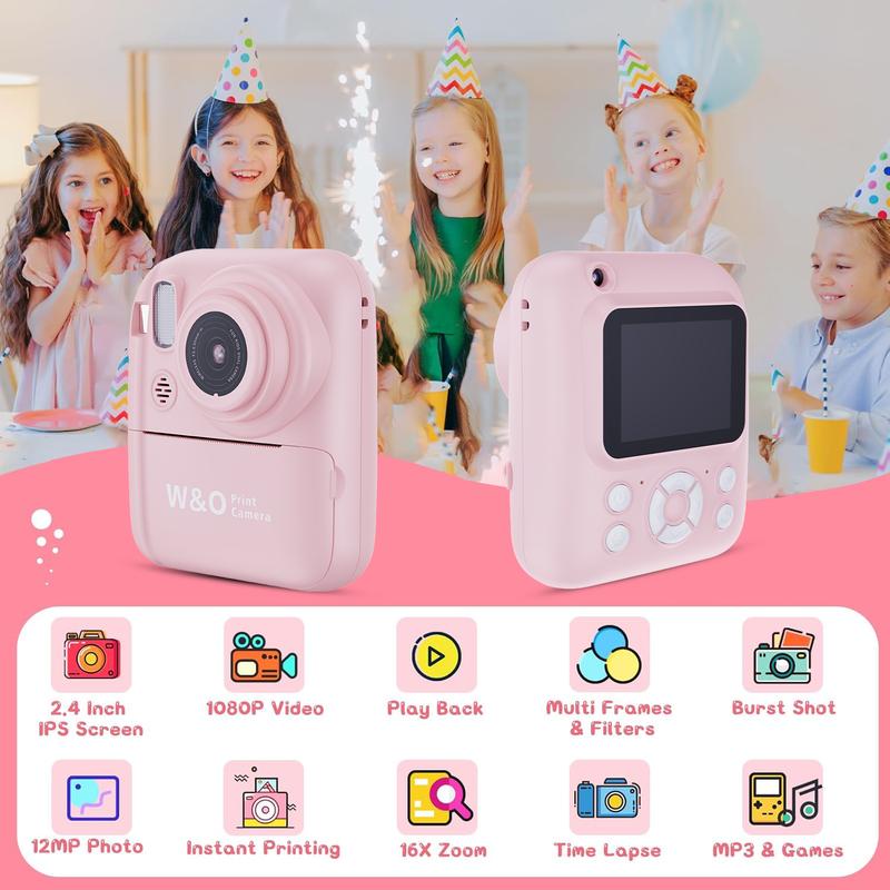 Instant Print Camera for Kids, Creative Christmas and Brithday Gift for boys and girls ages 6 and up, HD digital camera with thermal paper, educational children's toy camera, protable instant print camera, includes 32GB SD card