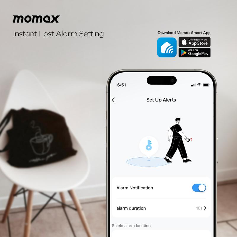 MOMAX Key GPS Finder Tracker Tag Waterproof Supports Apple and Android  with APP,Sound Location, Locator for Luggage,Suitcase,Wallet