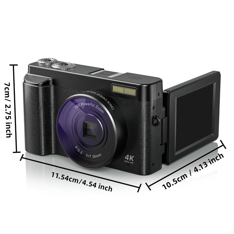 4K Digital Camera, 16X Auto-Focus 48MP Video Recording Camera Digital, Compact Cameras with 180° 3.0 Inch Flip Screen Vlogging Camera with 32G SD Card, Anti-Shake Compact Cameras for Beginner, Back To School Gifts, Fall Gift, Stocking Fillers