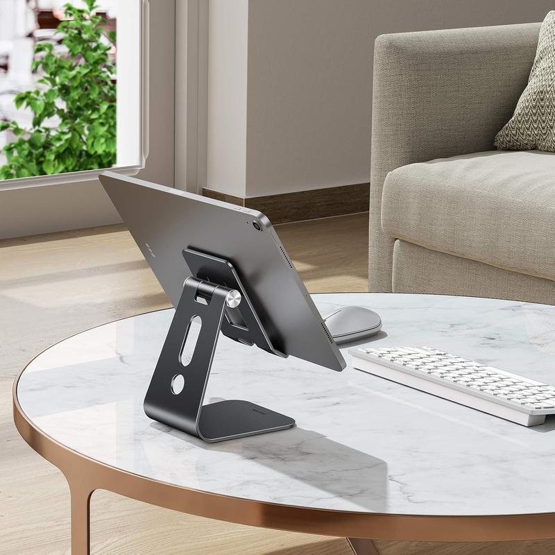 Adjustable Tablet Stand for Desk, Upgraded Longer Arms for Greater Stability, T2 Tablet Holder with Hollow Design for Bigger Sized Phones and Tablets Such as iPad Pro Air Mini, Black