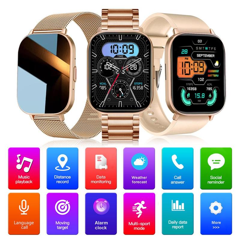 Multifunctional Digital Smart Watch Compatible with iPhone Android Smartphone, 2Counts Set HD Full Touch Screen Smart Watches With Health Monitor & Multi-sport Mode, Including 1 Count Watch & Watch Band, Stocking Fillers Gift