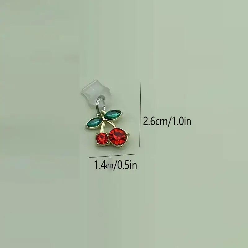 Cute Cherry & Leaf Design Mobile Phone Dust Plug, 1 Count Smartphone Charging Port Dust Plug, Phone Pendent Compatible with iPhone 5-14 Pro Max Type-C Phones