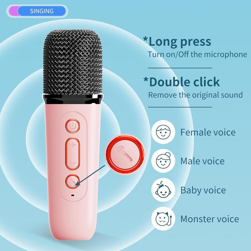 Mini Karaoke Machine for Adults and Kids, Portable Bluetooth Speaker with 2 Wireless Microphone, Led Lights Karaoke Gifts for Girls Boys Birthday Home Party(Pinkcolor)