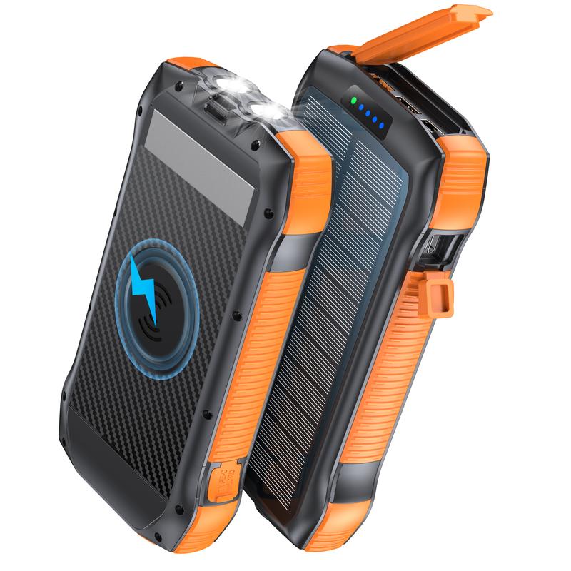 IP67 Waterproof Solar Power Bank 33500mAh,PD20W Fast Charging,10W Wireless Charger, 5 Outputs,6W Flashlight, Portable Charger for Outdoor Travel,Camping,Hunting,Fishing,and More-Compatible with iPhone,Samsung,Tablets, All Smartphones and More Accessories