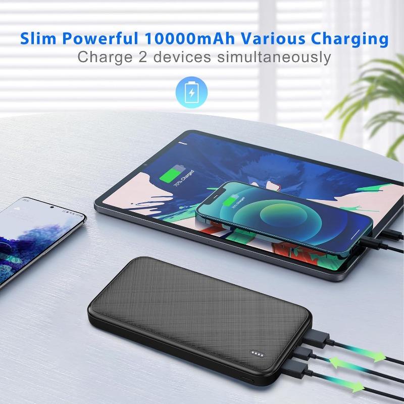 Portable Charger Power Bank 10000mAh, Slimmest External Phone Battery Pack Powerbank for iPhone 15 14 13 12 11,  Galaxy S23 S22 S21, Pixel, iPad, Portable Fan, Heated Vest   Jacket   Scarf, etc