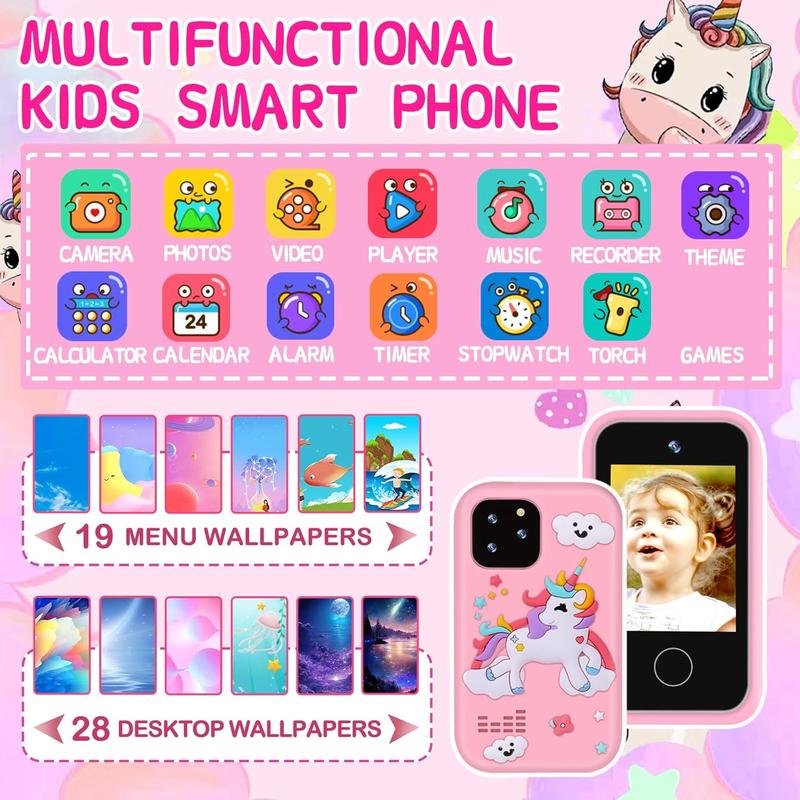 Phone for Kids Birthday Gifts - Kids Smart Phone for Girls Play Cell Phone Fake Toy Phone with 2.8 Inch Touchscreen and 32GB Card for Kids Age 3-8