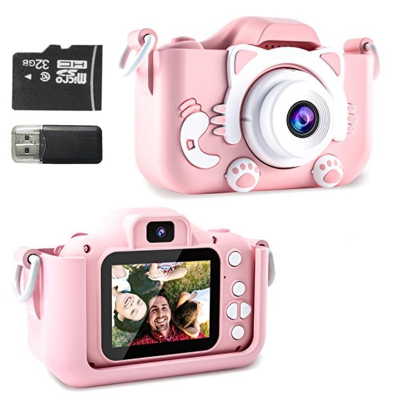 Compact Mini Digital Cameras, Portable Cute Cat Ear Shape Design Video Digital Camera with 32GB SD Card, USB Rechargeable Camera, Stocking Fillers Gift