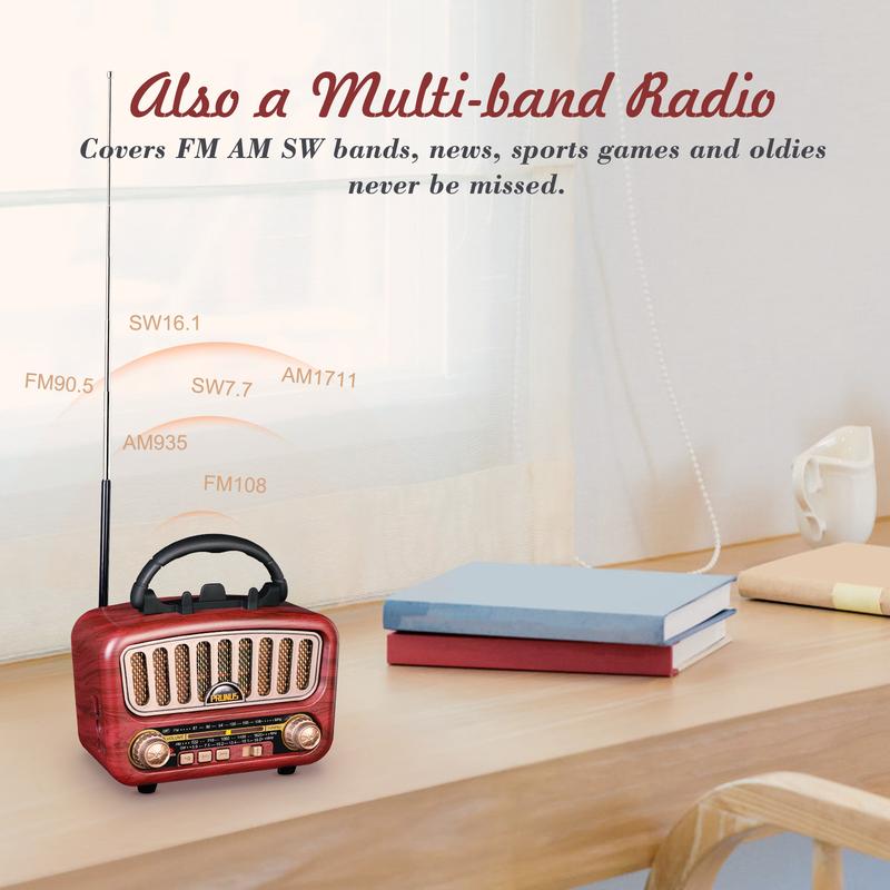 PRUNUS J-180 Vintage Retro Radio Bluetooth Speaker with Best Sound, Portable AM FM Radio with Loud Volume, Bluetooth 5.0 Wireless Connection, TF Card & MP3 Player, Rechargeable Speaker