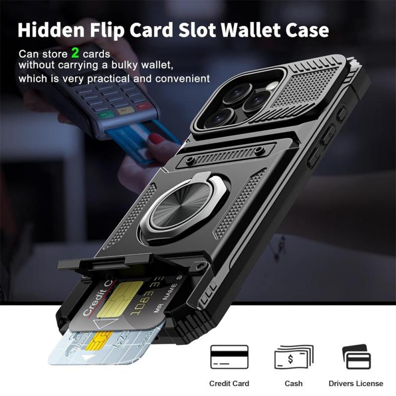 Shockproof Phone Case with Card Holder, 1 Count 360° Rotatable Ring Kickstand Phone Case, Phone Accessories for iPhone 16 Pro Max