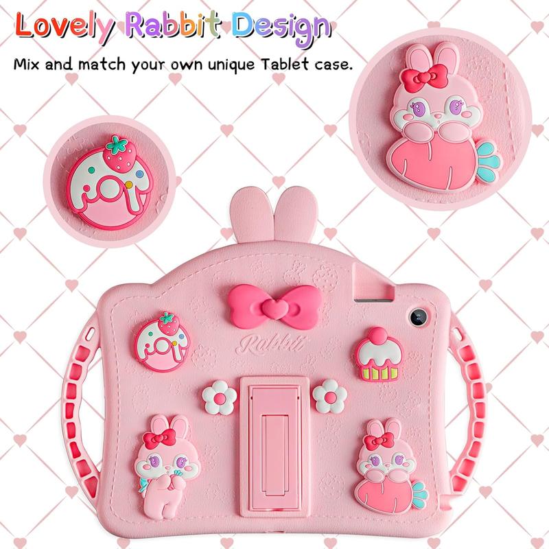 for Samsung Galaxy Tab A9 Plus Case for Kids Girls for Galaxy Tab A9+ Cases with Screen Protector Shoulder Straps Handle Rabbit Soft Silicone Tablet Cover for Galaxy Tab A9 Plus 11'' 2023-Pink