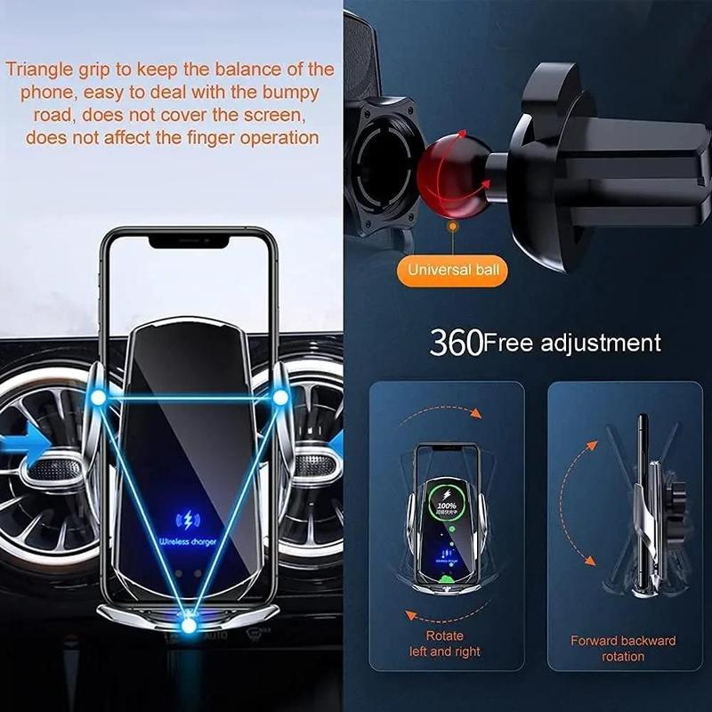 Summer Car Phone Holder, Wireless Charging Car Phone Holder Clip with Light, 1 Count 360-Free Adjustment Phone Holder, Rotatable Car Navigation Bracket