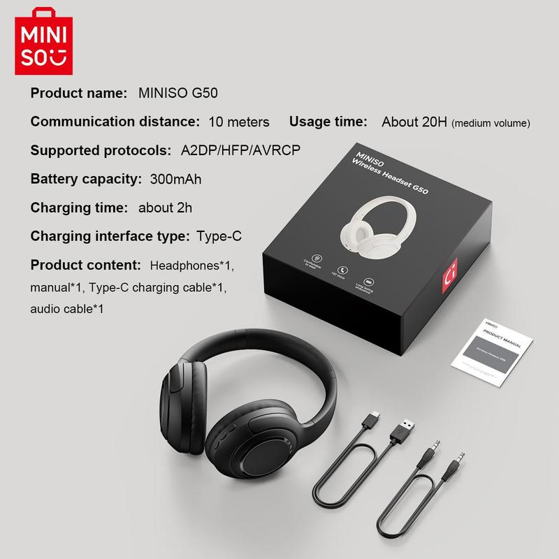 MINISO G50 Wireless Headphones, Electronic Audio Wireless Earbuds, Over-ear HiFi Sound Quality Gaming Headset with Built-in Microphone, Bluetooth-compatible Earphones for Phone, PC & Laptop