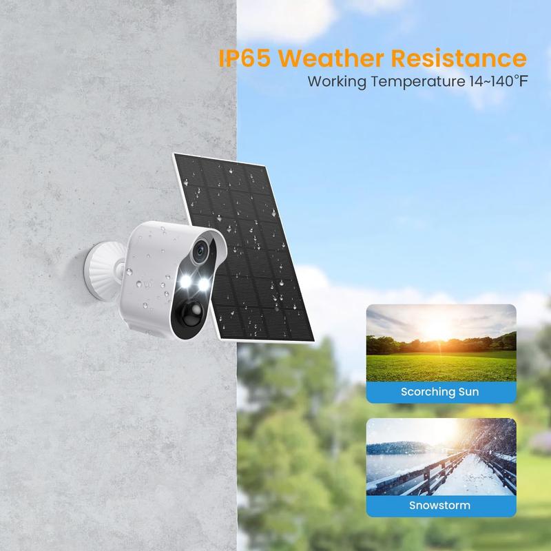 1080P Security Camera Wireless Outdoor with Solar Panel for Home Security, Color Night Vision, PIR Motion Detection, Cloud Storage, 2-Way Audio, Live View Bullet Surveillance Cam (2 Spotlights)