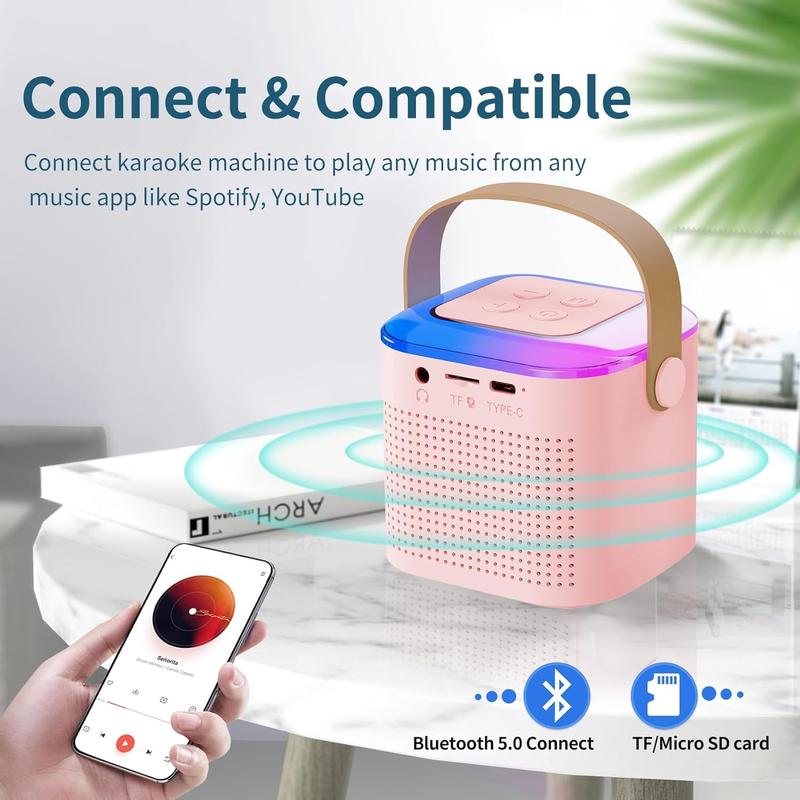 Mini Karaoke Machine for Adults and Kids, Portable Bluetooth Speaker with 2 Wireless Microphone, Led Lights Karaoke Gifts for Girls Boys Birthday Home Party(Pinkcolor)