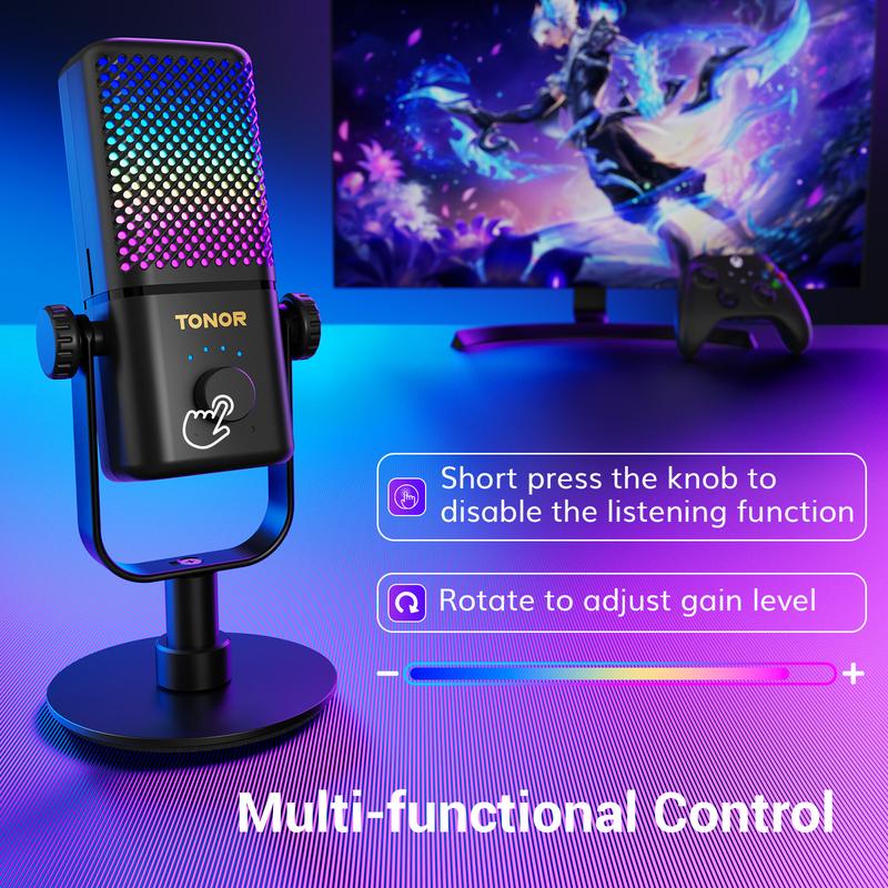 TONOR TCX3 Xbox Gaming Microphone, RGB Condenser Streaming Mic with Low Noise, Monitoring, One Tap Mute, Fast Charging, Compatible with Capture Card