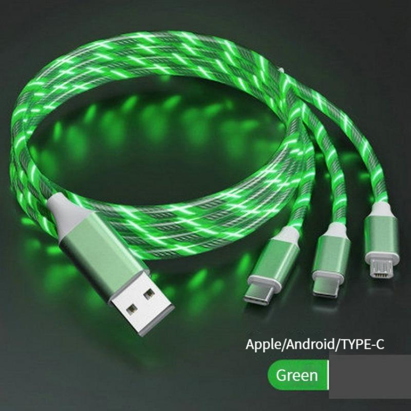 1m USB Charging Cable, Glowing LED Light Up Charger Cord, Type-C Charger Cable For iPhone Samsung Android